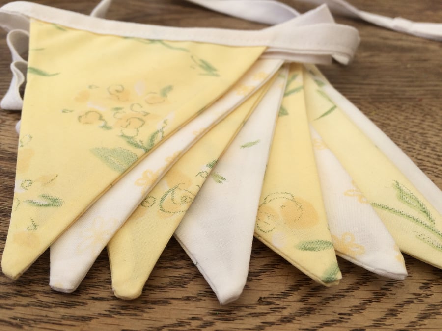 Lemon Floral Bunting, with Vintage Fabrics in Lemon, Green and White, Summer Fun