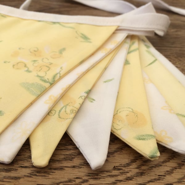 Lemon Floral Bunting, with Vintage Fabrics in Lemon, Green and White, Summer Fun