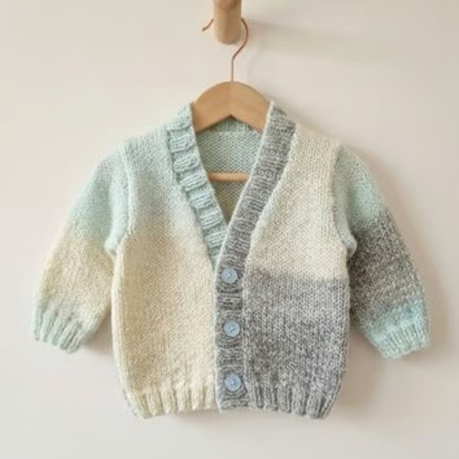 Hand knitted baby boy cardigan, newborn, baby gift, baby shower ivory, grey