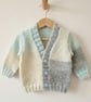 Hand knitted baby boy cardigan, newborn, baby gift, baby shower ivory, grey - Image 1