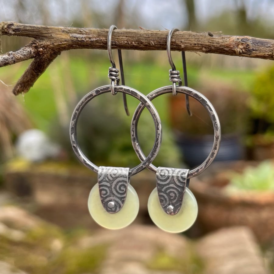Oxidised Sterling silver and lemon jasper earrings
