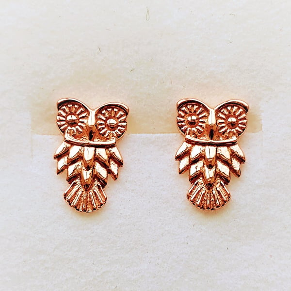 Rose Gold Plated Sterling Silver Owl Stud Earrings