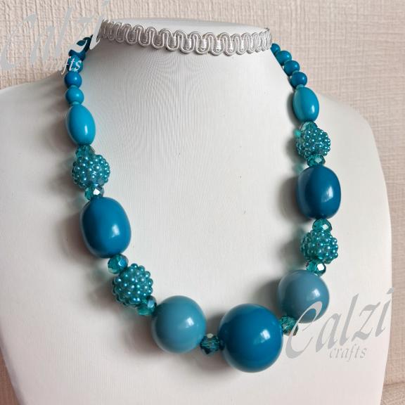 Dark Turquoise And Teal Beaded Necklace