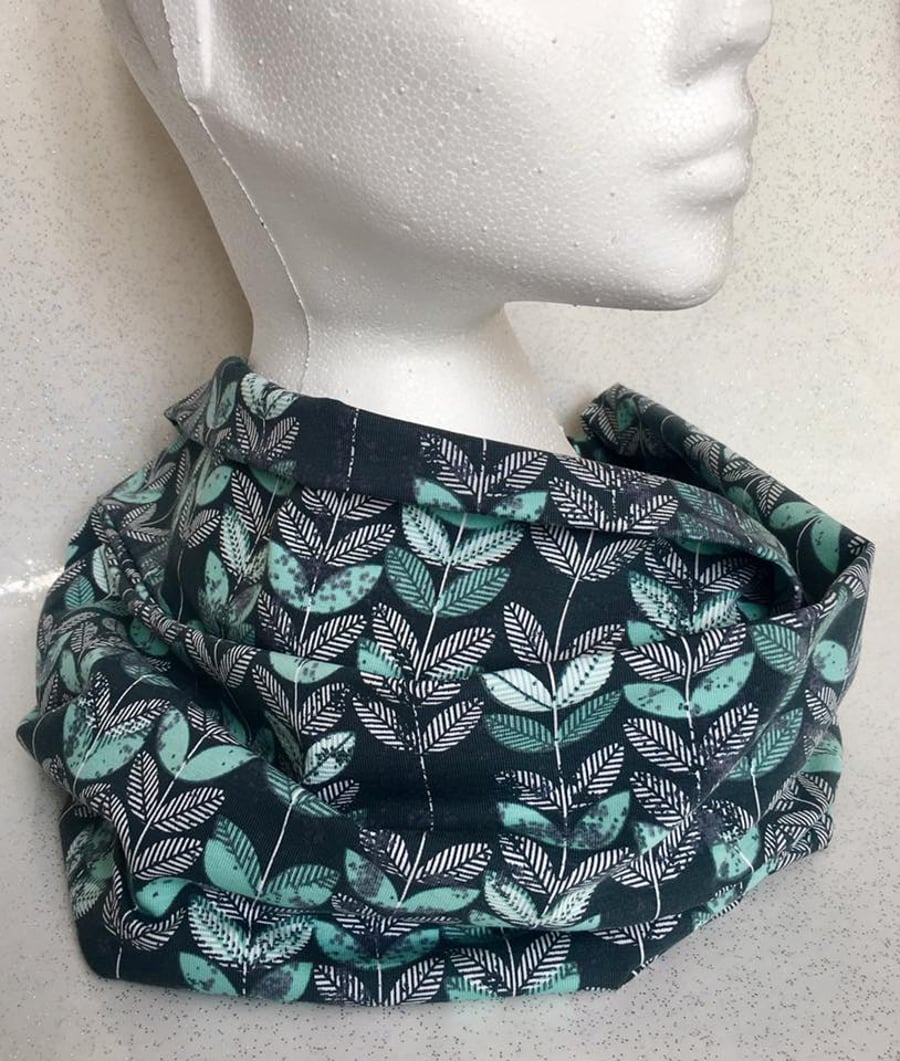 Jersey Infinity Scarf snood Grey Mint Stem Print fabric pattern design handmade