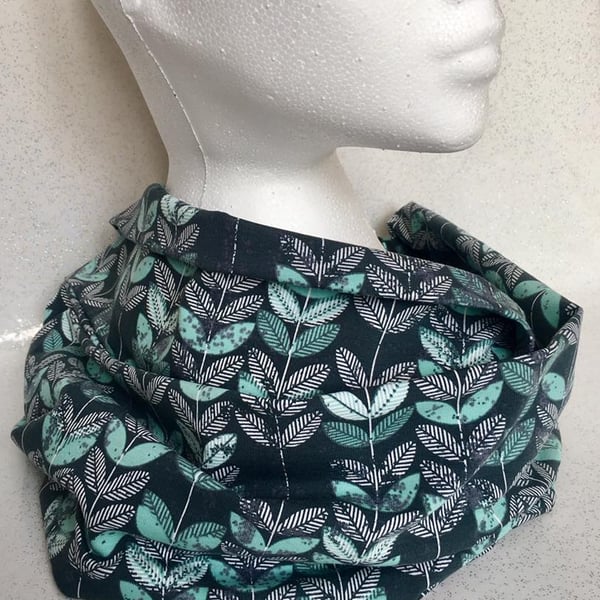 Jersey Infinity Scarf snood Grey Mint Stem Print fabric pattern design handmade