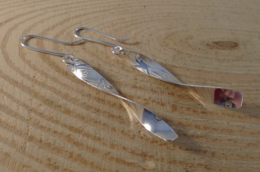 Sterling Silver Etched Twist Earrings