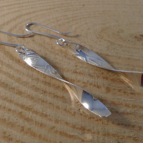 Sterling Silver Etched Twist Earrings