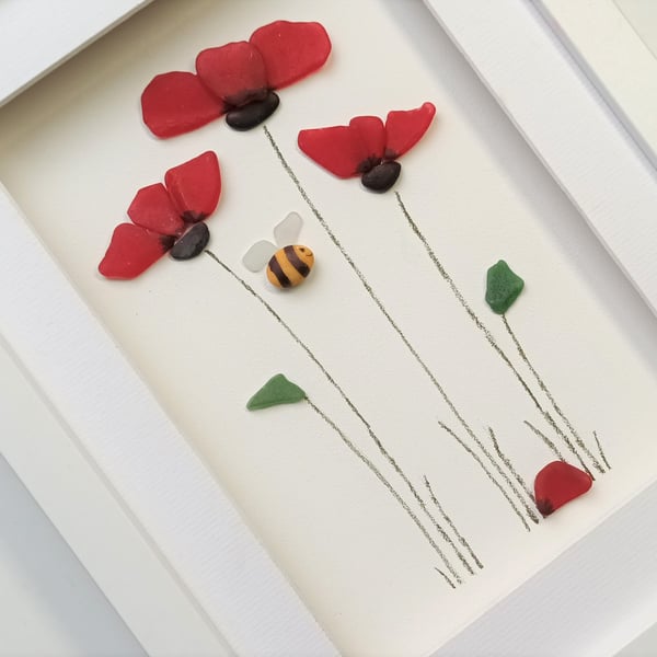 Poppy, Sea Glass Art Red Poppies, Wild Flowers, Unusual Gifts for Her