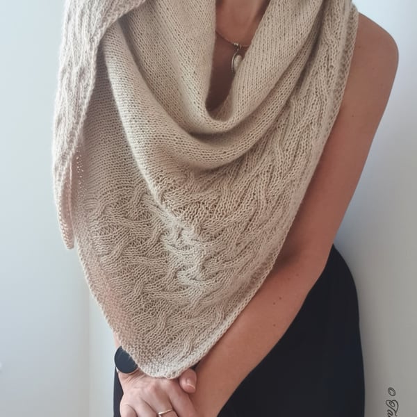 Hand knitted shawl, Alpaca scarf for women, Shoulder wrap, Wedding shawl