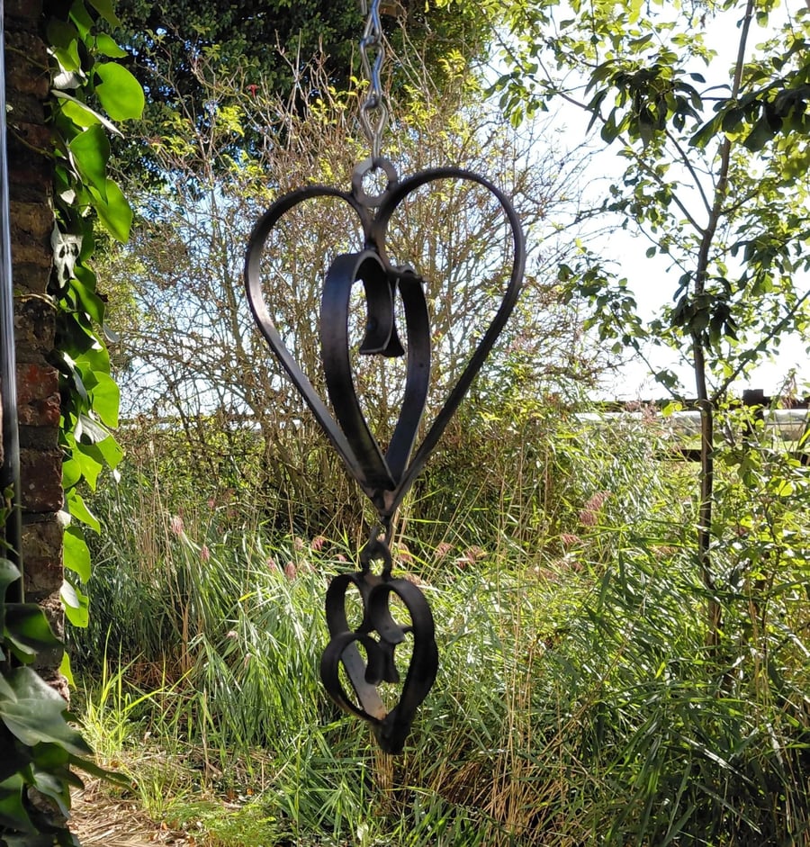 Metal Double Hanging Heart Garden Ornament, Rusty Garden Heart, Heart Garden