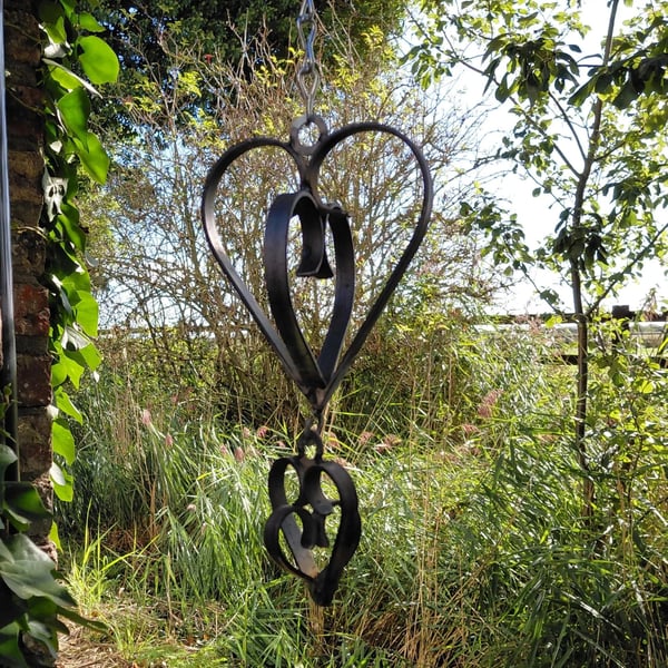 Metal Double Hanging Heart Garden Ornament, Rusty Garden Heart, Heart Garden
