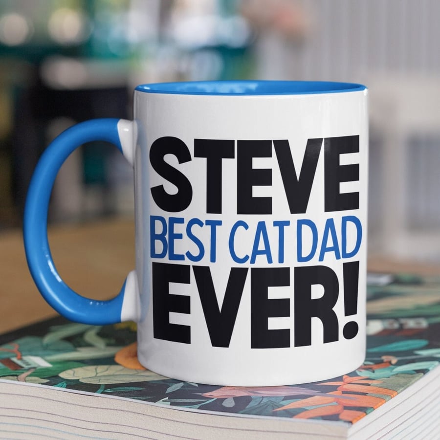Personalised TEXT Name - Best CAT Dad Ever Mug - Personalised Gift Present