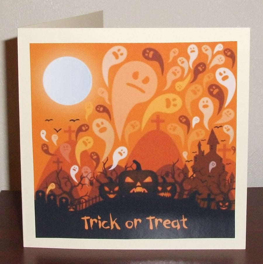Halloween Card, Ghosts, trick or treat
