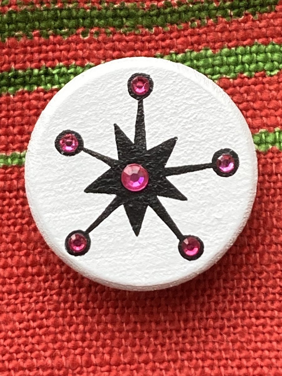Hand painted Enid Collins of Texas Black and Pink Atomic Star Brooch 