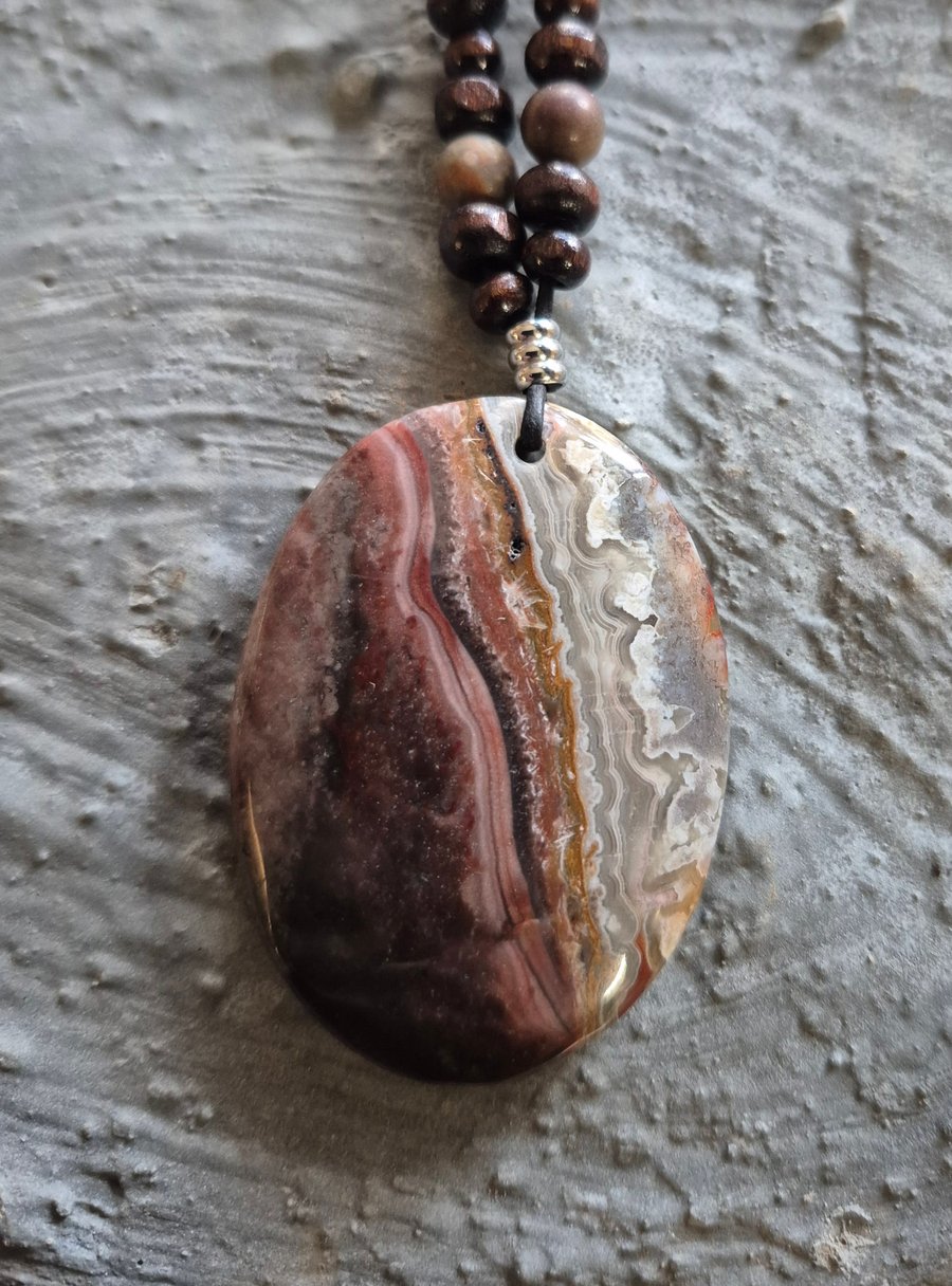 Mexico Crazy Lace Agate Oval Pendant
