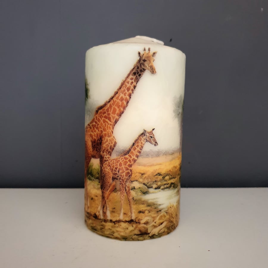 Giraffe decorated candle