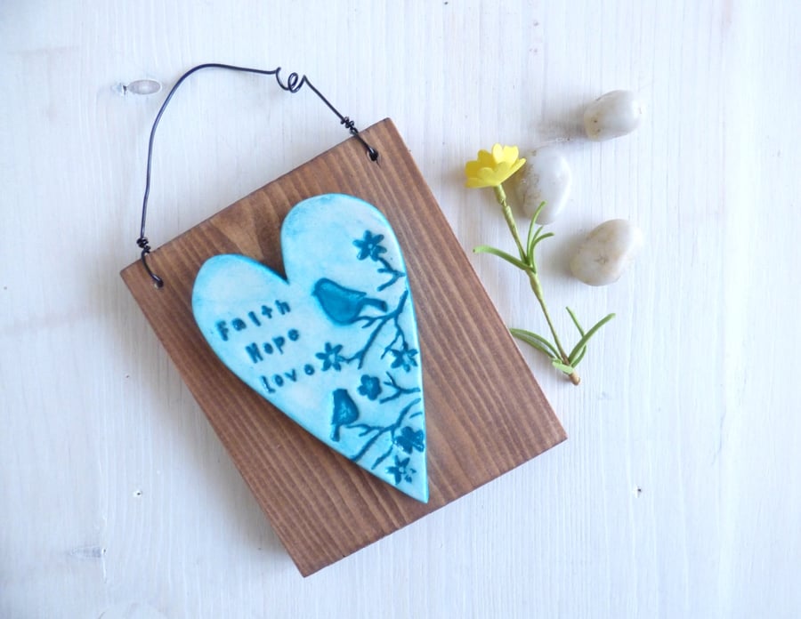 'Faith Hope Love' Heart Hanging Plaque