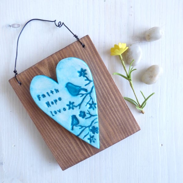 'Faith Hope Love' Heart Hanging Plaque