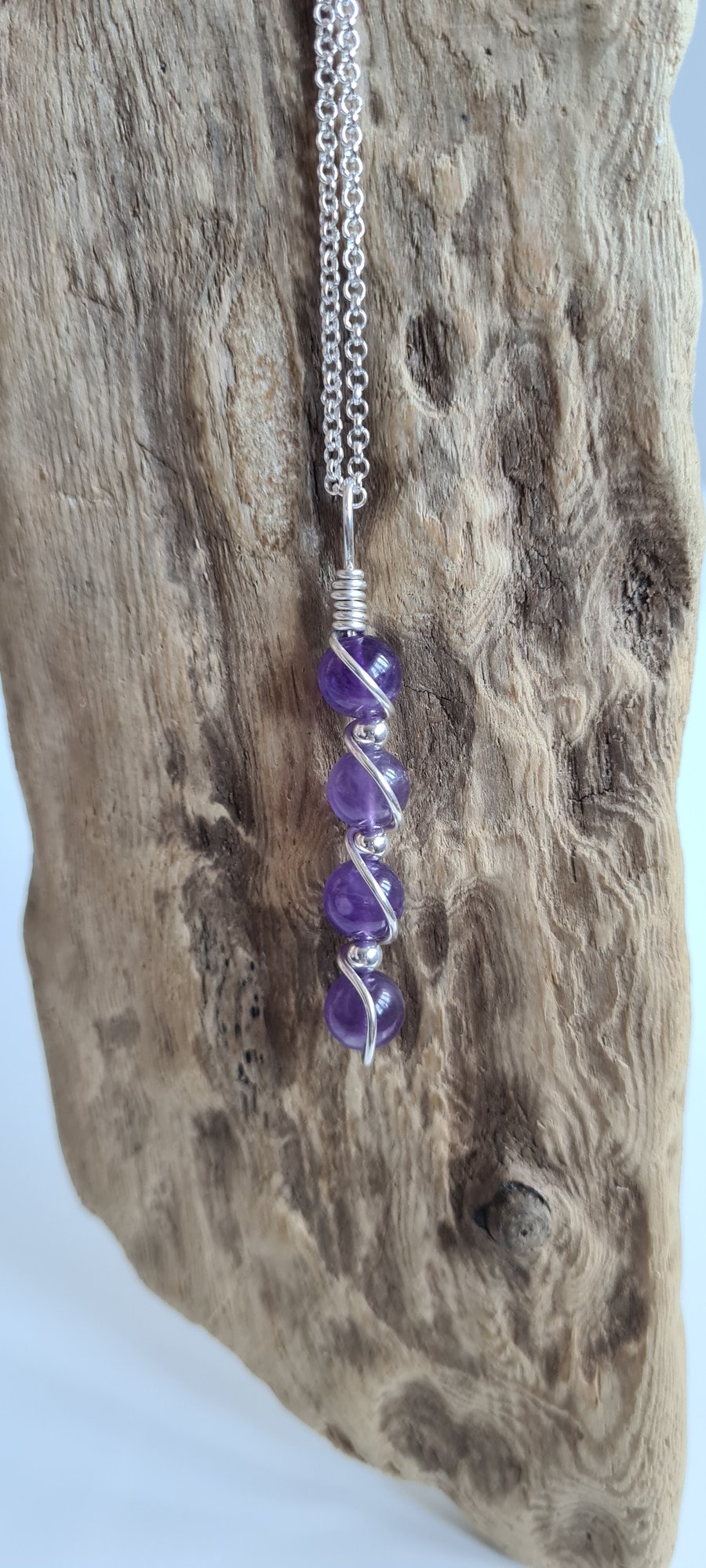 Handmade 925 Silver & Natural Amethyst Necklace Pendant Gift Crystal Jewellery