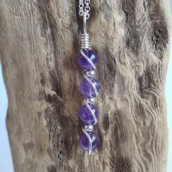 Handmade 925 Silver & Natural Amethyst Necklace Pendant Gift Crystal Jewellery