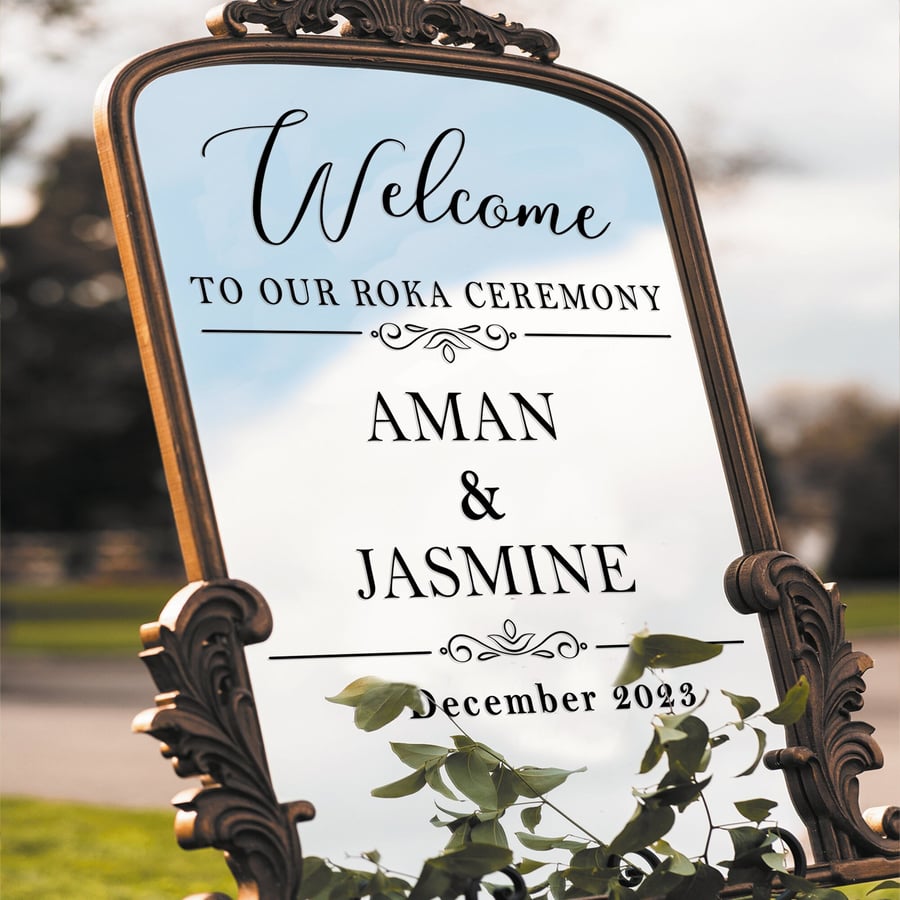 Roka Ceremony Welcome Sign - Personalised Sticker For DIY Indian Engagement Sign