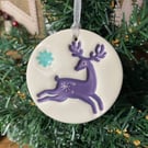 Ceramic stag Christmas decoration purple