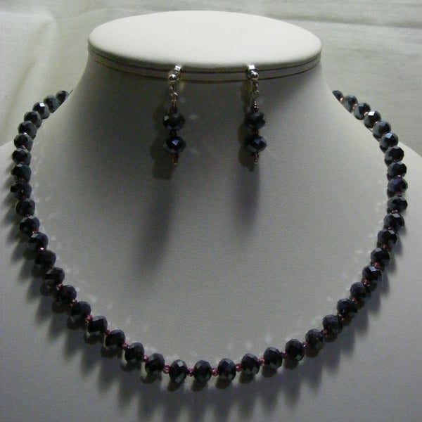 Hematite colour and Pink Crystal Jewellery Set