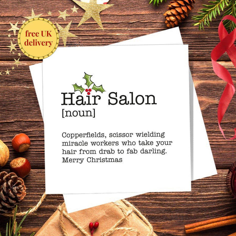 Hair Salon Definition Christmas Card - personalised, blank inside