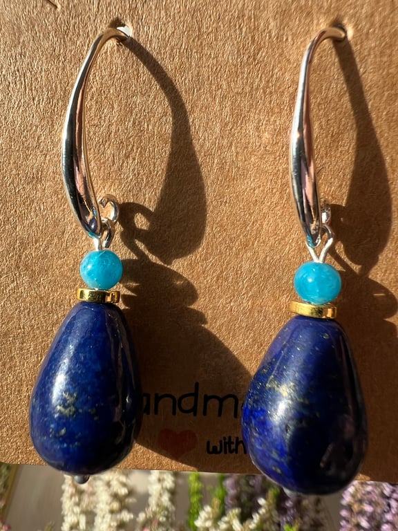 Elegant Lapis Lazuli Teardrop Sterling Silver Earrings 