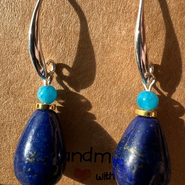 Elegant Lapis Lazuli Teardrop Sterling Silver Earrings 
