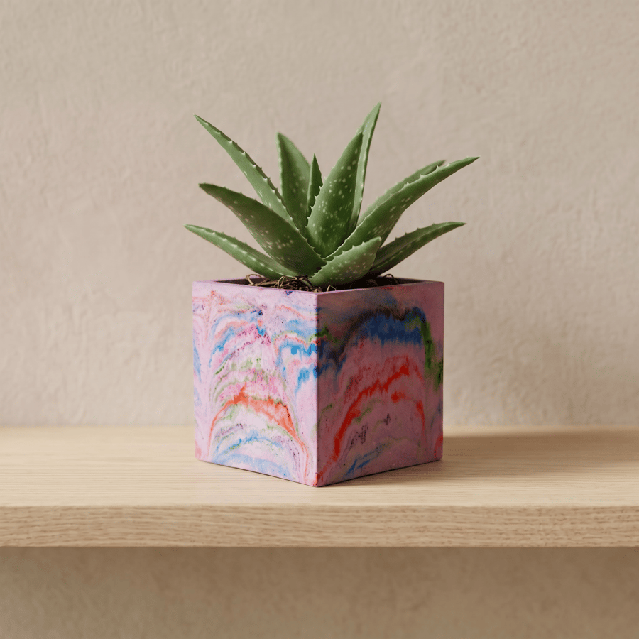 Lilac Square Plant Pot 10 cm Marbled Indoor Planter Northern Lights Design