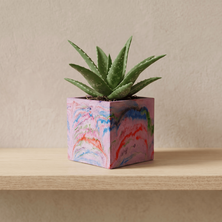 Lilac Square Plant Pot 10 cm Marbled Indoor Planter Northern Lights Design