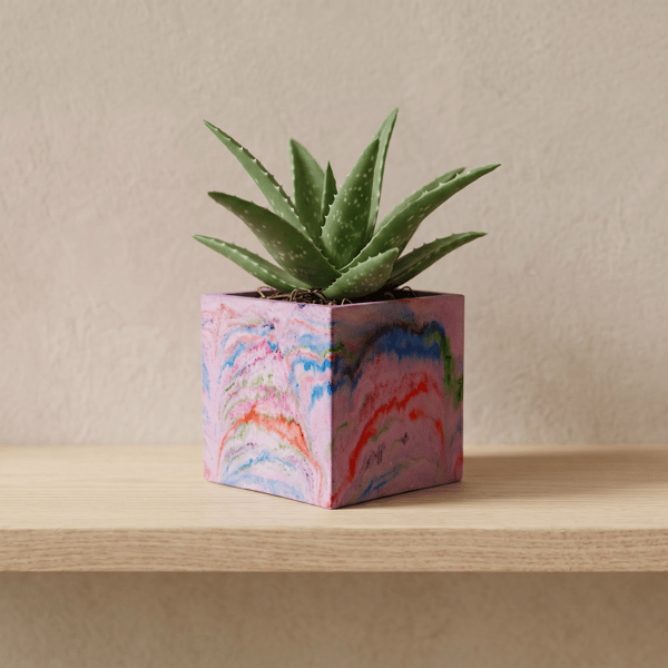 Lilac Square Plant Pot 10 cm Marbled Indoor Planter Northern Lights Design