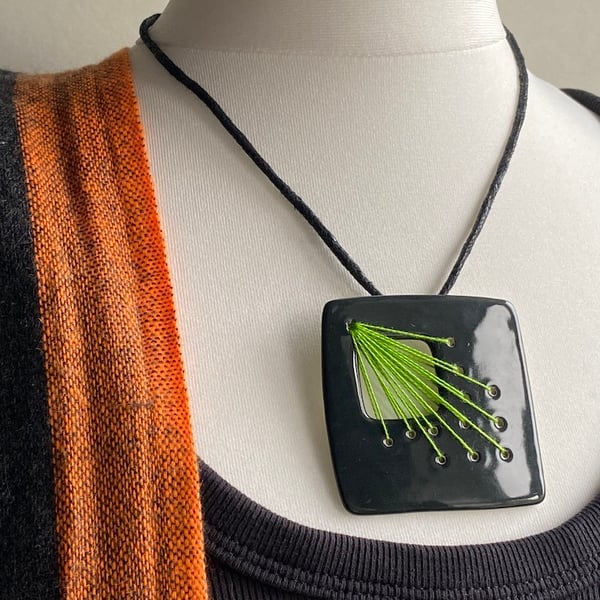 Handmade Stitched Ceramic Statement Pendant Necklace