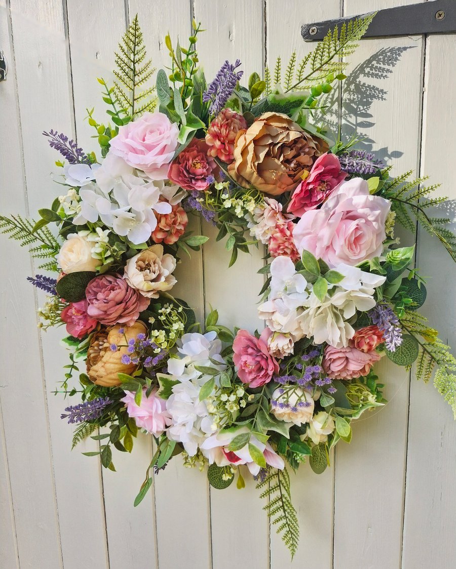 Aubrey, vintage victorian style mixed floral premium wreath