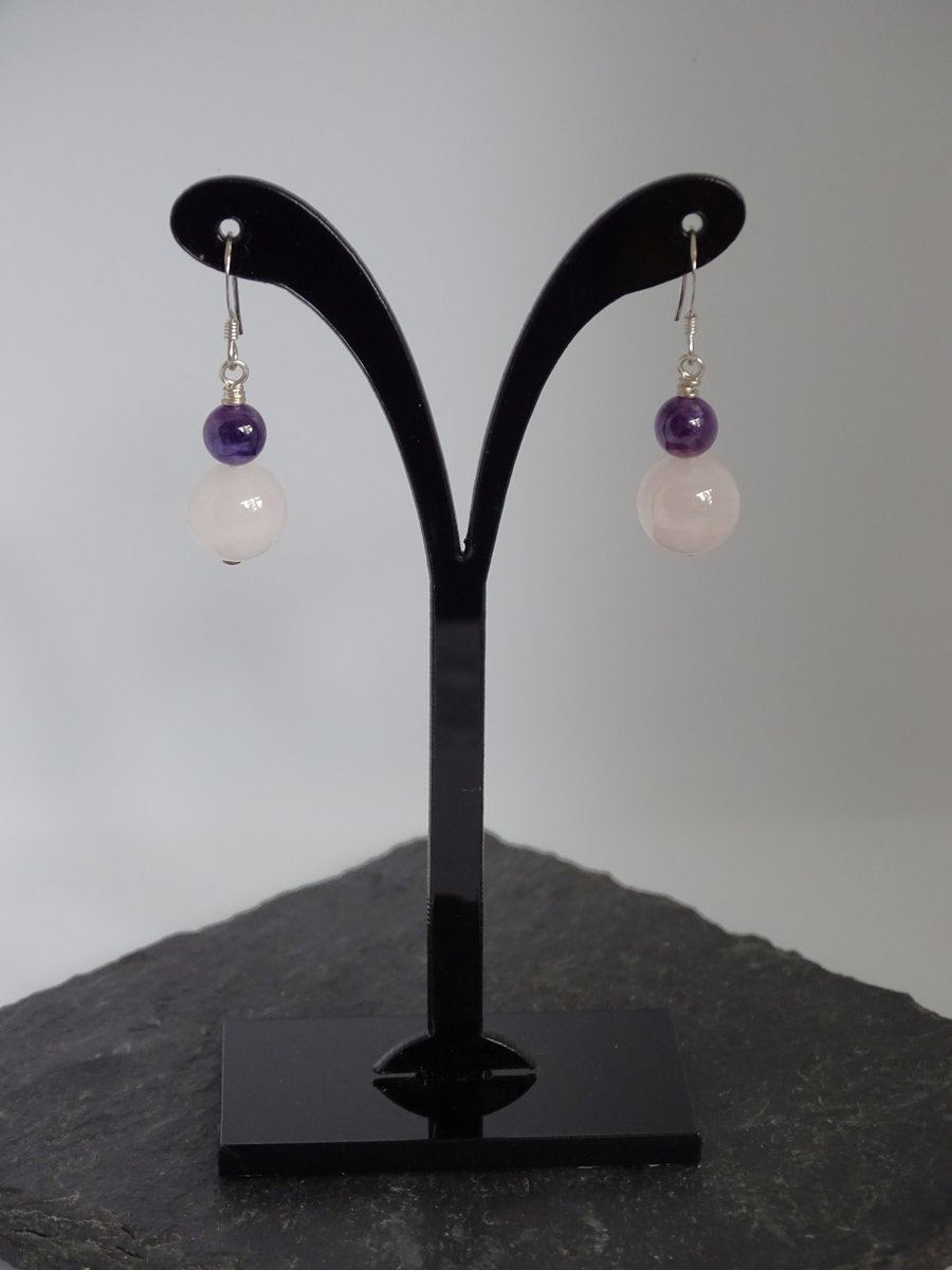 Rose Quartz & Amethyst Earrings