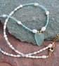 White Pearls Ocean Apatite and Sea Glass Charm - Adjustable Gold Filled Clasp - Image 5