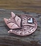 Copper and silver sleeping fox 3d mixed metal brooch  - Image 2