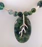 Moss Agate Necklace with Sterling & Fine Silver 