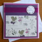 Best Wishes Card - Botanical Style Flowers and Hedgehogs, Birthday, Get Well