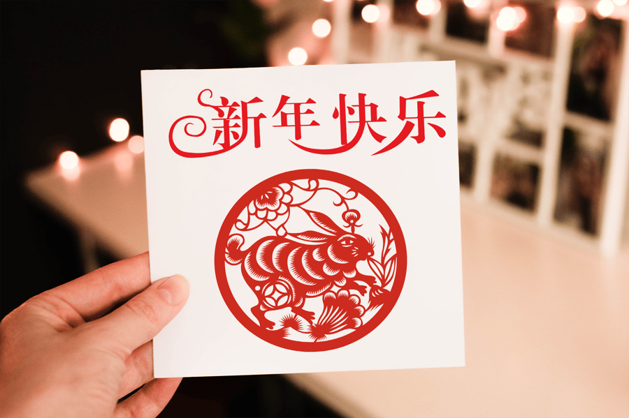 Chinese New Year Rabbit Card, Happy New Year Card, Personalized New Year Card