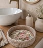 Handmade Crochet Basket, Floral Decoupage Bottom, Vintage Style Storage 20x7 cm - Image 3