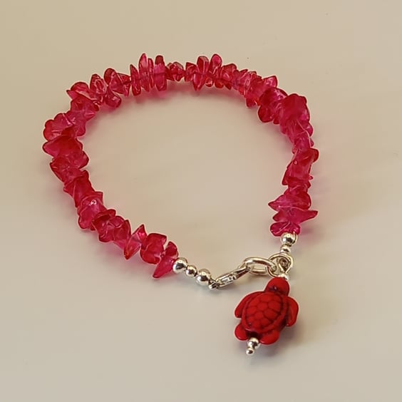 Red quartz bracelet with turtle charm