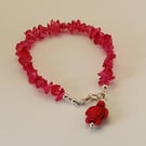 Red quartz bracelet with turtle charm