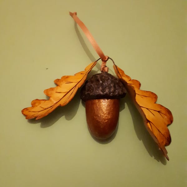 Unique hand-painted acorn decoration (autumnal)