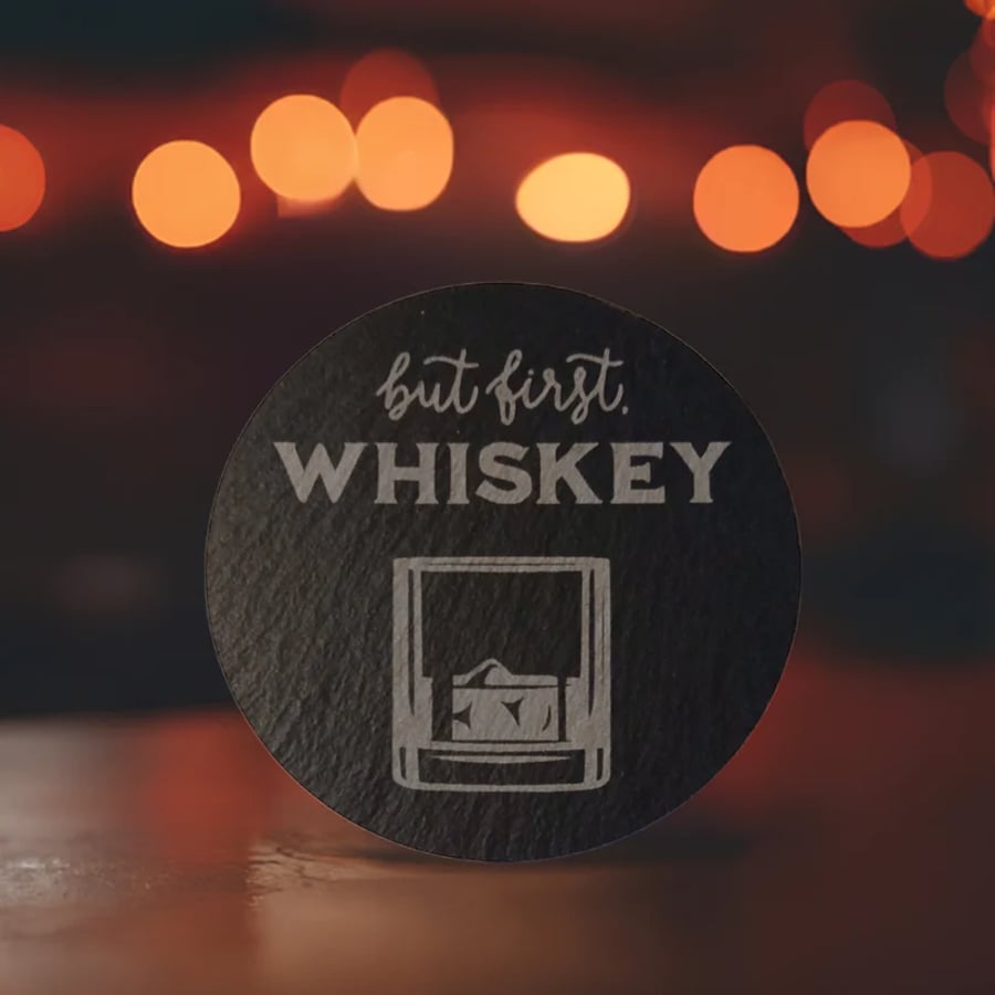 Set of 6 Alcohol Drink Collect Slate Coasters. 10cm. With anti-skid bumper feet.