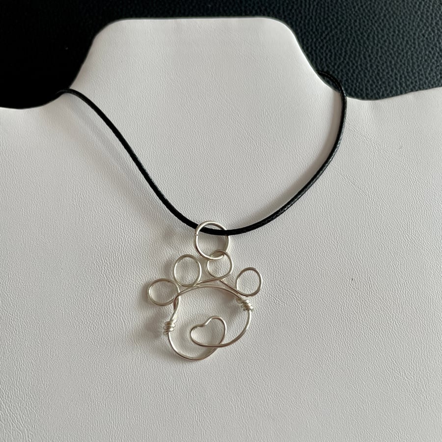Wire Wrapped Paw Print Pendant