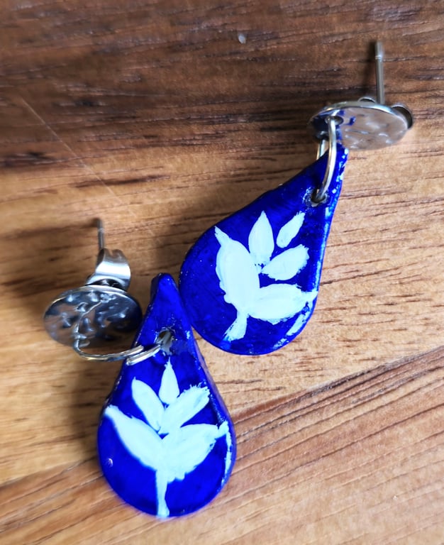 Hand-Painted Air-Dry Clay Earrings with Resin Finish – Artisan Jewelry