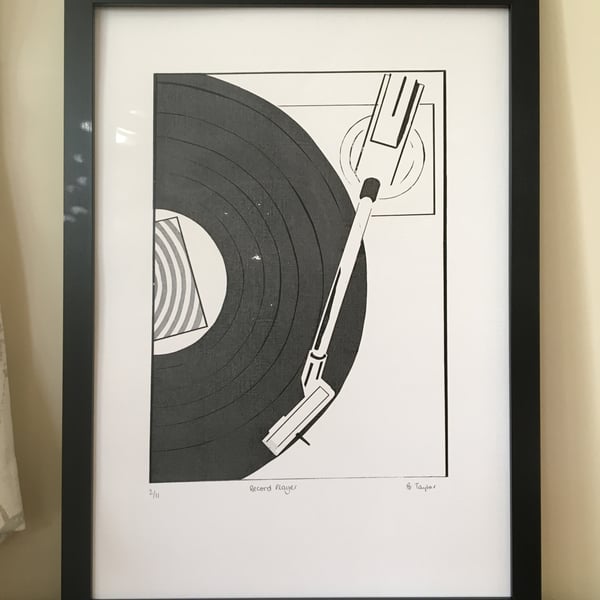 Record Player - Handmade Silkscreen Print A3