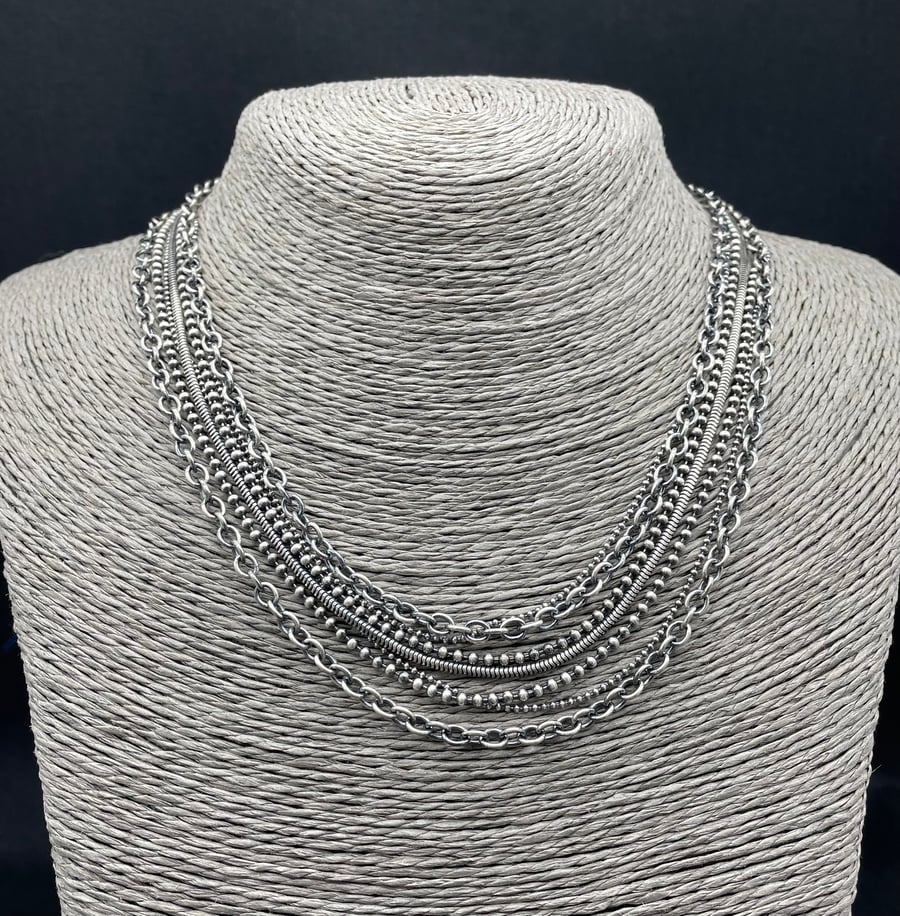 Long oxidised chain sterling silver necklace